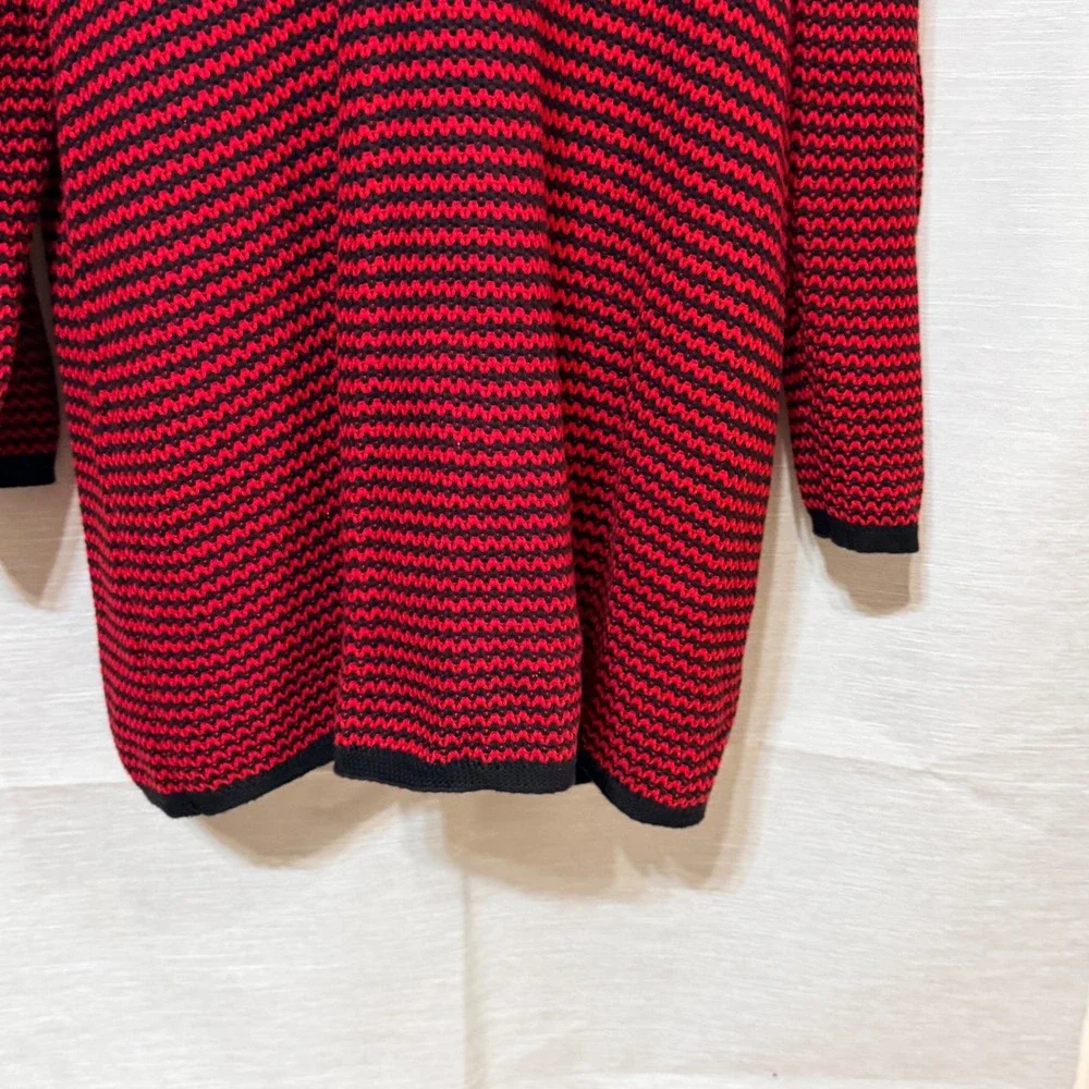 Calvin Klein Womens Red Black Striped Cowl Neck Tunic Sweater XS Cotton Knit